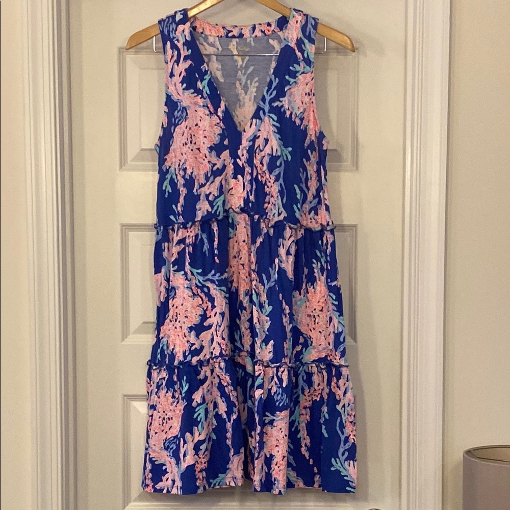 Lilly Pulitzer Sleeveless Blue and Pink Coral Print Dress